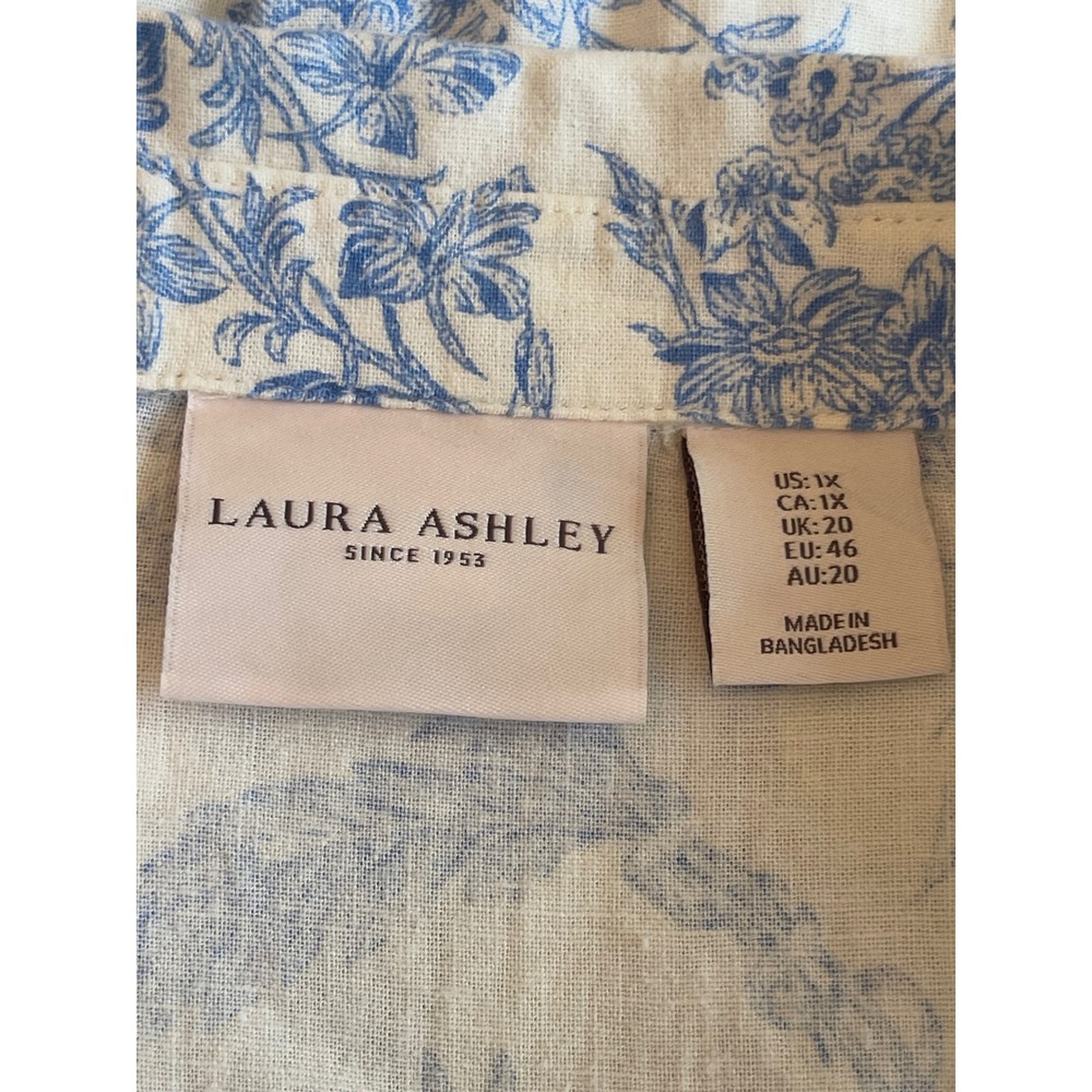 Laura Ashley Blue Botanical Linen Blend Tunic 1X Cottagecore Vintage Inspired - Picture 6 of 11
